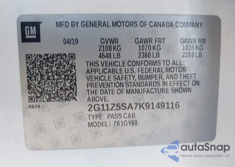 2019 Chevrolet Impala Lt from USA, damaged, VIN 2G11Z5SA7K9149116
